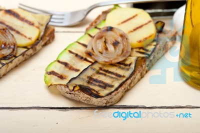 Grilled Vegetables On Bread Stock Photo