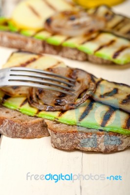 Grilled Vegetables On Bread Stock Photo