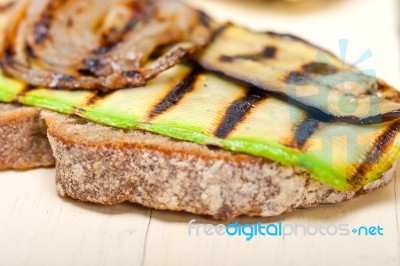 Grilled Vegetables On Bread Stock Photo