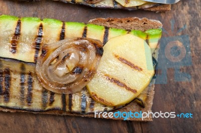 Grilled Vegetables On Bread Stock Photo