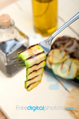 Grilled Zucchini Courgette On A Fork Stock Photo