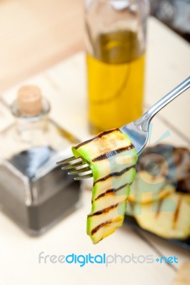 Grilled Zucchini Courgette On A Fork Stock Photo