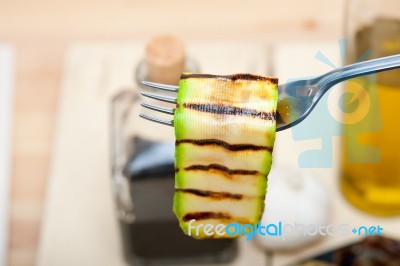 Grilled Zucchini Courgette On A Fork Stock Photo