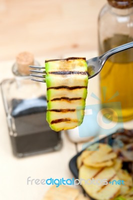 Grilled Zucchini Courgette On A Fork Stock Photo