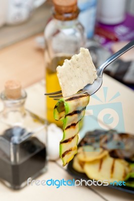 Grilled Zucchini Courgette With Cracker On A Fork Stock Photo