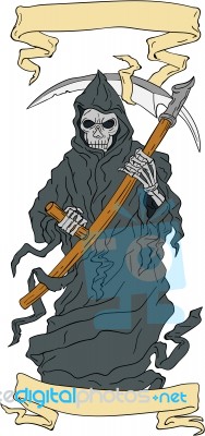 Grim Reaper Scythe Scroll Drawing Stock Image