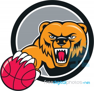 Grizzly Bear Angry Head Basketball Cartoon Stock Image