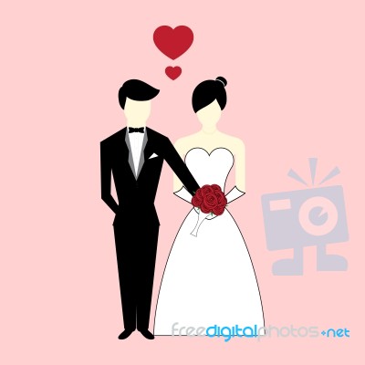 Groom Give Rose Flower To Bride With Heart Illustration Stock Image