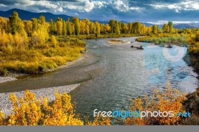 Gros Ventre River In Wyoming Stock Photo