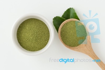 Ground Kaffir Lime Leaves In Bowl Stock Photo