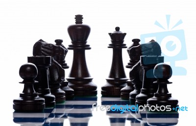 Group Of Black Wooden Chess Stock Photo