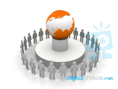 Group Of Business People Forming Circle Around Earth Globe Stock Image