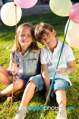 Group Of Childrens Having Fun In The Park Stock Photo