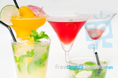 Group Of Cocktails Drink Isolated On White Stock Photo