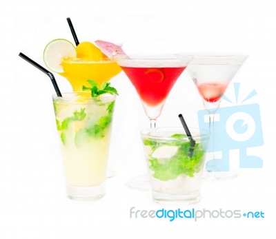 Group Of Cocktails Drink Isolated On White Stock Photo