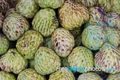 Group Of Custard Apple At The Market, Thailand Stock Photo