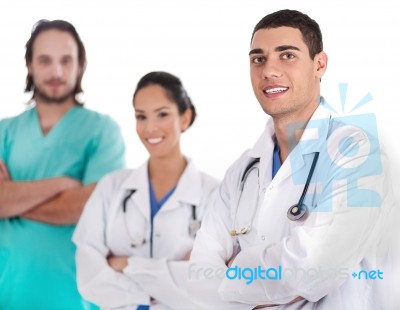 Group Of Doctors Smiling At The Camera Stock Photo