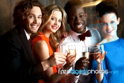 Group Of Friends At The Bar, Cheers To All Stock Photo