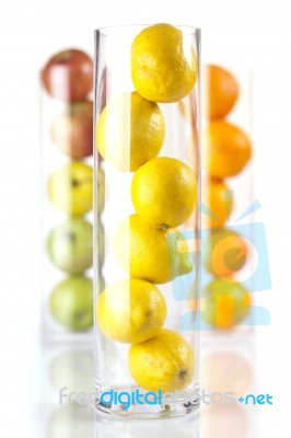 Group Of Fruit: Lemons, Oranges, Appless Stock Photo