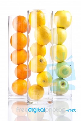 Group Of Fruit: Oranges, Lemons, Appless Stock Photo