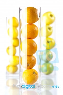 Group Of Fruit: Oranges, Lemons, Appless Stock Photo