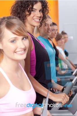 Group Of Girls In Gym Stock Photo