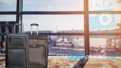 Group Of Luggage In The Airport Terminal Stock Photo