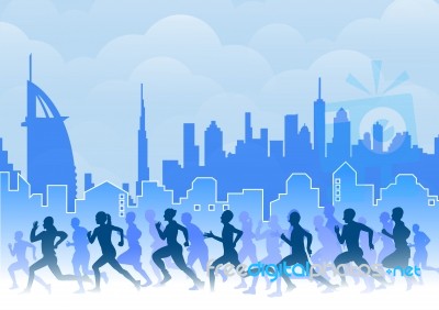 Group Of Marathon Runners City Background Stock Image