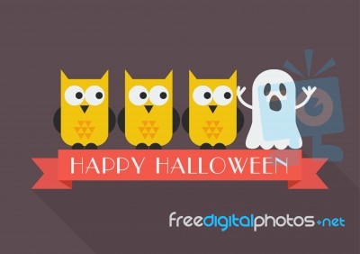 Group Of Owls Looking At Ghost Stock Image