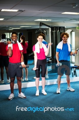 Group Of People Doing Biceps Exercise Stock Photo