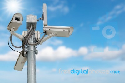 Group Of Security Cameras (cctv) Or Surveillance Camera Stock Photo