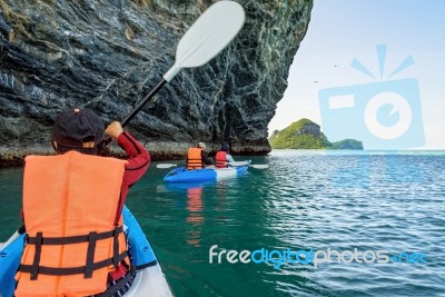 Group Of Tourists On A Kayak Stock Photo