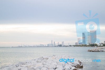 Group Of Towers Near Seashore Stock Photo