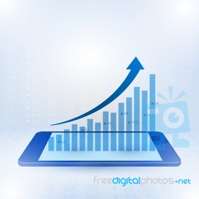 Growing Graph Sign To The Top Of Business Profits On Smart Phone… Stock Image