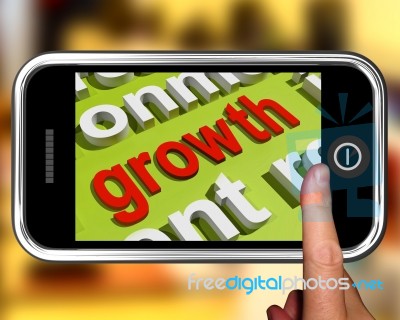 Growth In Word Cloud Phone Means Get Better Bigger And Developed… Stock Image