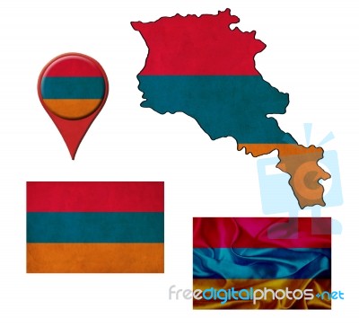 Grunge Armenia Flag, Map And Map Pointers Stock Image