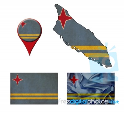 Grunge Aruba Flag, Map And Map Pointers Stock Image