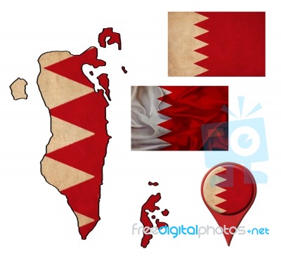 Grunge Bahrain Flag, Map And Map Pointers Stock Image