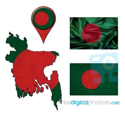 Grunge Bangladesh Flag, Map And Map Pointers Stock Image