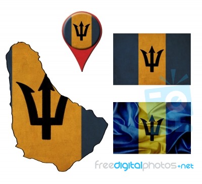 Grunge Barbados Flag, Map And Map Pointers Stock Image