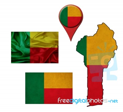 Grunge Benin Flag, Map And Map Pointers Stock Image