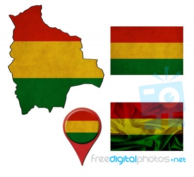 Grunge Bolivia Flag, Map And Map Pointers Stock Image