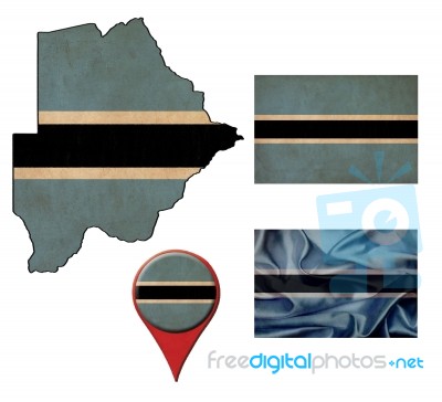 Grunge Botswana Flag, Map And Map Pointers Stock Image