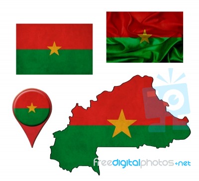 Grunge Burkina Faso Flag, Map And Map Pointers Stock Image