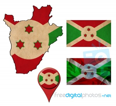 Grunge Burundi  Flag, Map And Map Pointers Stock Image