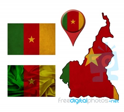 Grunge Cameroon Flag, Map And Map Pointers Stock Image