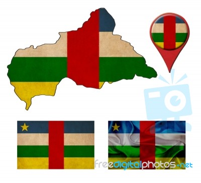 Grunge Central African Republic Flag, Map And Map Pointers Stock Image