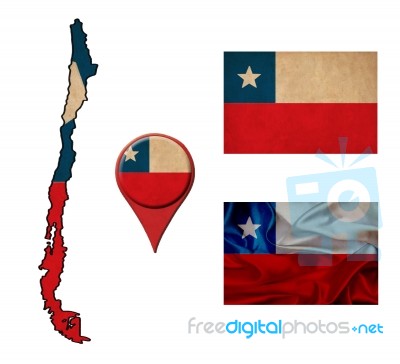 Grunge Chile Flag, Map And Map Pointers Stock Image