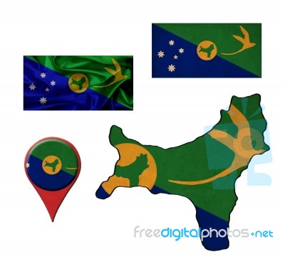 Grunge Christmas Islands Flag, Map And Map Pointers Stock Image