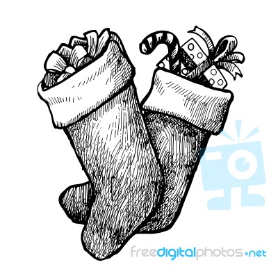 Grunge Christmas Socks And Gift Box Stock Image